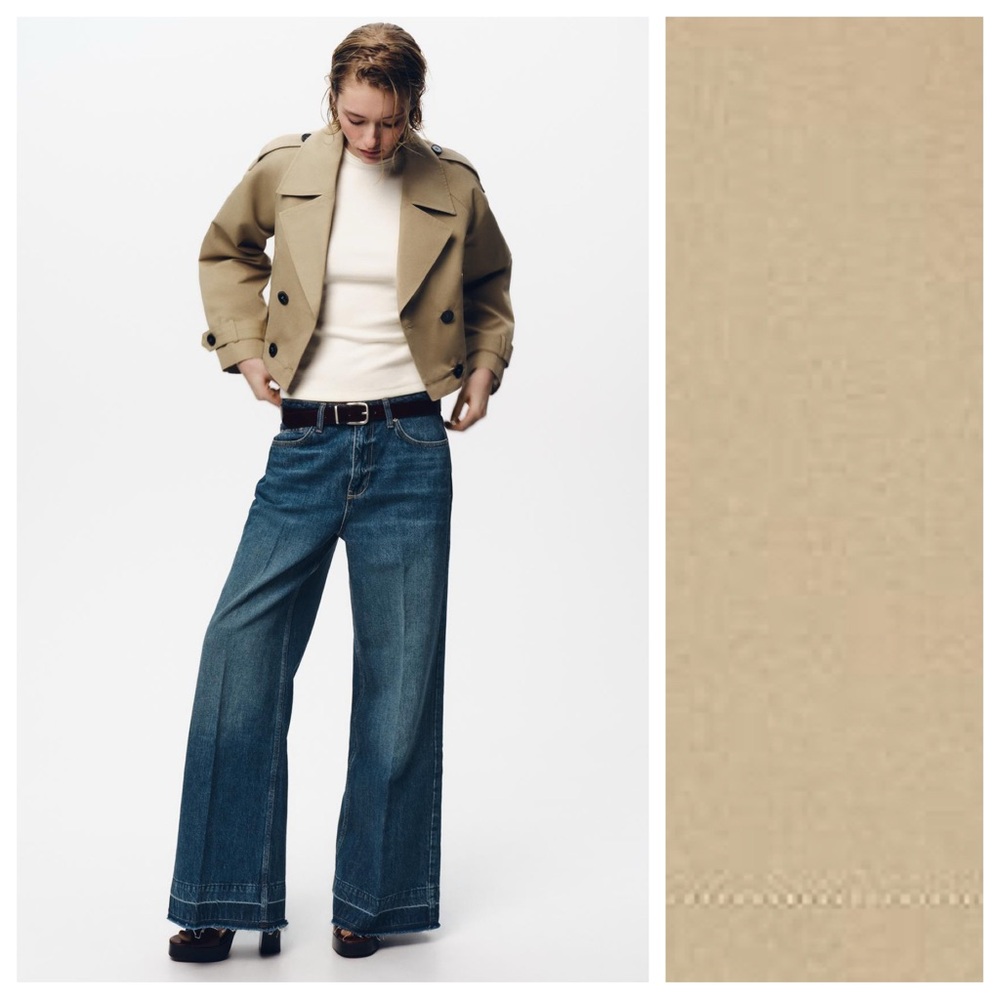NWT. Zara Camel Cotton Blend Short Trench-Style Jacket. Size M.